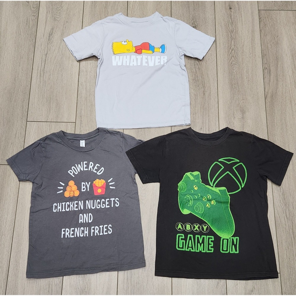 Kids Graphic T-Shirt Bundle Xbox The Simpsons Bart Chicken Nuggets Size M (8/10)